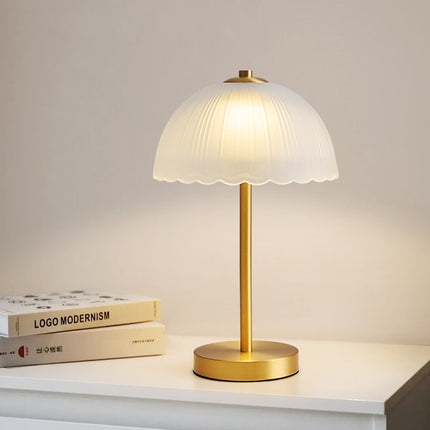 Kimphoria Traditional Brass & Glass Table Lamp, 3 Color Dimmable
