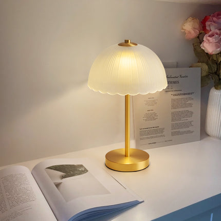 Kimphoria Traditional Brass & Glass Table Lamp, 3 Color Dimmable