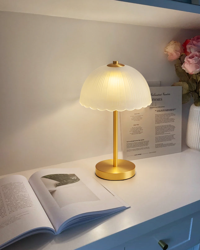 Kimphoria Traditional Brass & Glass Table Lamp, 3 Color Dimmable