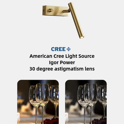 Kimphoria Brass / Matte Black Wall Sconce, Rotatable Head, CREE Light Source
