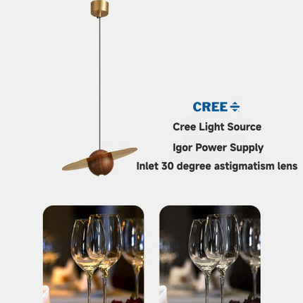 Kimphoria Modern Minimalist Adjustable Height Walnut Wood Brass/Matte Black Pendant