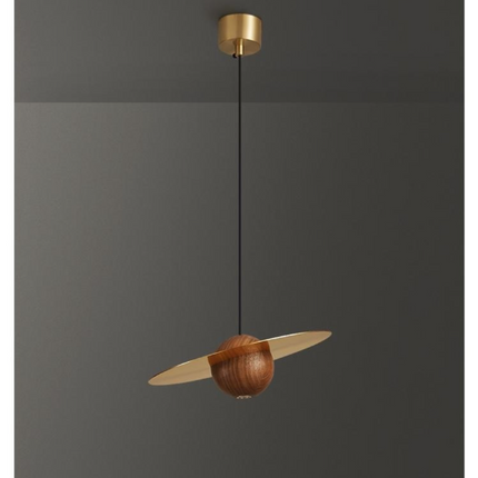 Kimphoria Modern Minimalist Adjustable Height Walnut Wood Brass/Matte Black Pendant