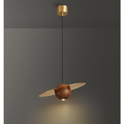 Kimphoria Modern Minimalist Adjustable Height Walnut Wood Brass/Matte Black Pendant