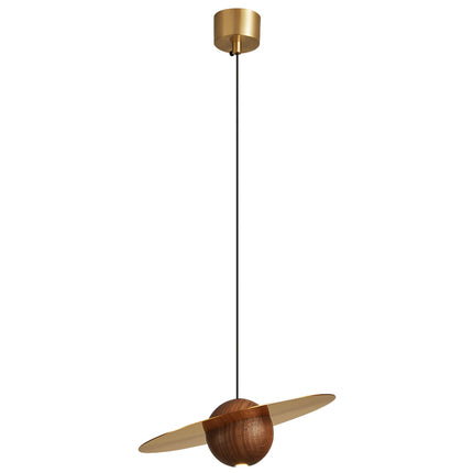Kimphoria Modern Minimalist Adjustable Height Walnut Wood Brass/Matte Black Pendant