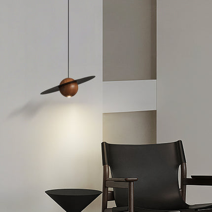 Kimphoria Modern Minimalist Adjustable Height Walnut Wood Brass/Matte Black Pendant