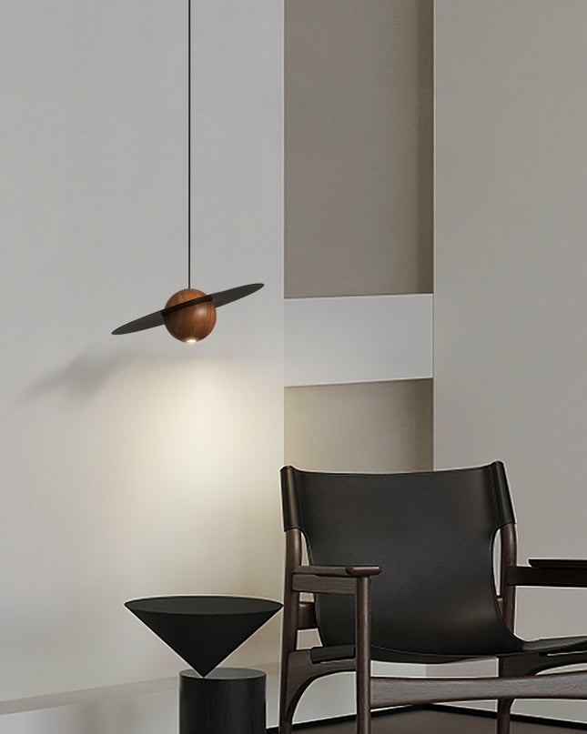 Kimphoria Modern Minimalist Adjustable Height Walnut Wood Brass/Matte Black Pendant