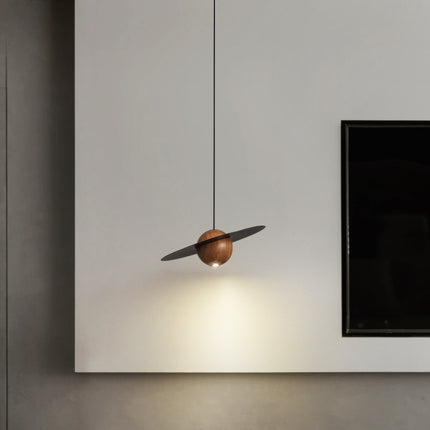 Kimphoria Modern Minimalist Adjustable Height Walnut Wood Brass/Matte Black Pendant
