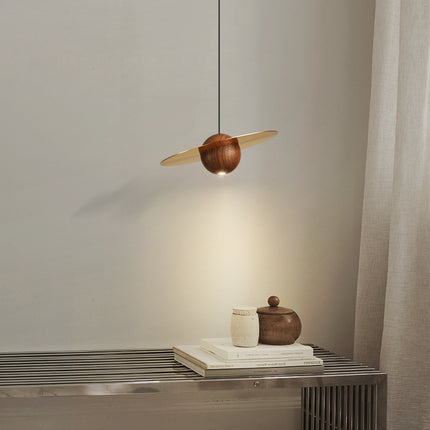 Kimphoria Modern Minimalist Adjustable Height Walnut Wood Brass/Matte Black Pendant