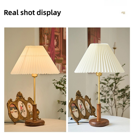 Kimphoria Chinese Classical Fabric Walnut Brass Table Lamp