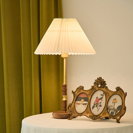 Kimphoria Chinese Classical Fabric Walnut Brass Table Lamp