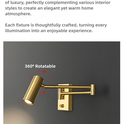 Kimphoria Modern Minimalist Dimmable Brass / Matte Black Swing Arm Wall Lamp