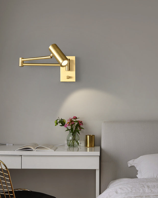 Kimphoria Modern Minimalist Dimmable Brass / Matte Black Swing Arm Wall Lamp