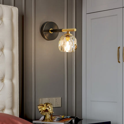 Kimphoria Modern Minimalist  Crystal Blacken Gold Wall Sconce