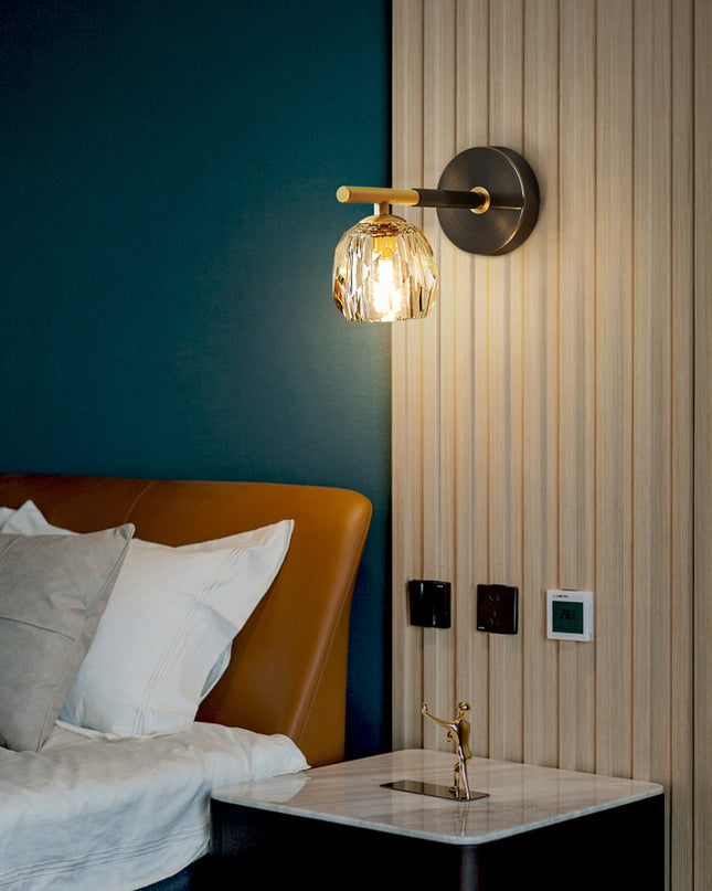 Kimphoria Modern Minimalist  Crystal Blacken Gold Wall Sconce