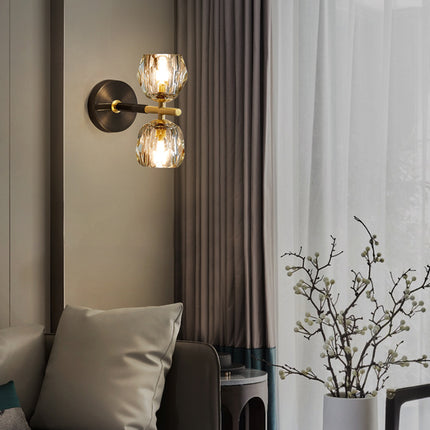 Kimphoria Modern Minimalist  Crystal Blacken Gold Wall Sconce