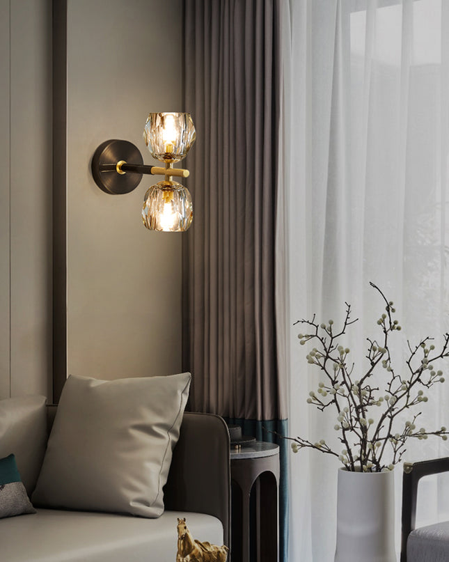 Kimphoria Modern Minimalist  Crystal Blacken Gold Wall Sconce