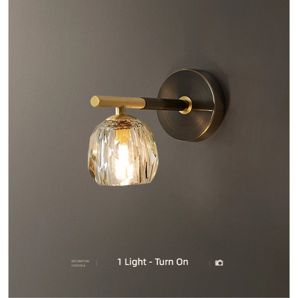 Kimphoria Modern Minimalist  Crystal Blacken Gold Wall Sconce