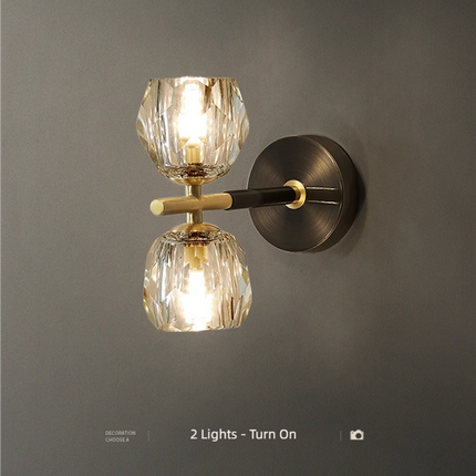 Kimphoria Modern Minimalist  Crystal Blacken Gold Wall Sconce