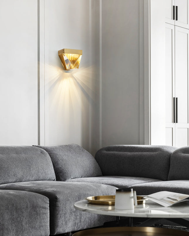 Kimphoria Modern Minimalist Crystal Brass / Blacken Gold Wall Sconce
