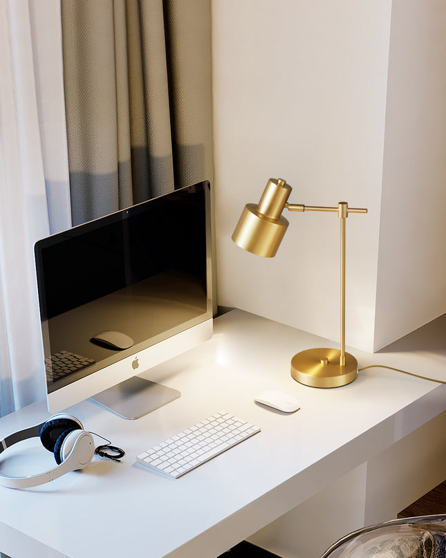 Kimphoria Modern Minimalist Brass / Blacken Gold Desk Lamp, Adjustable Head